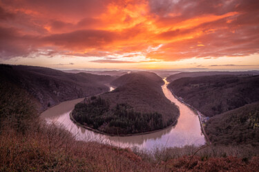 Saarschleife bei Sonnenaufgang.